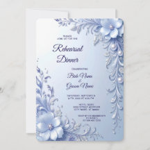 Blue Ornate Flowers with Pearls Rehearsal Dinner