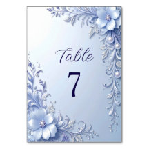 Blue Ornate Flowers with Pearls Table Number