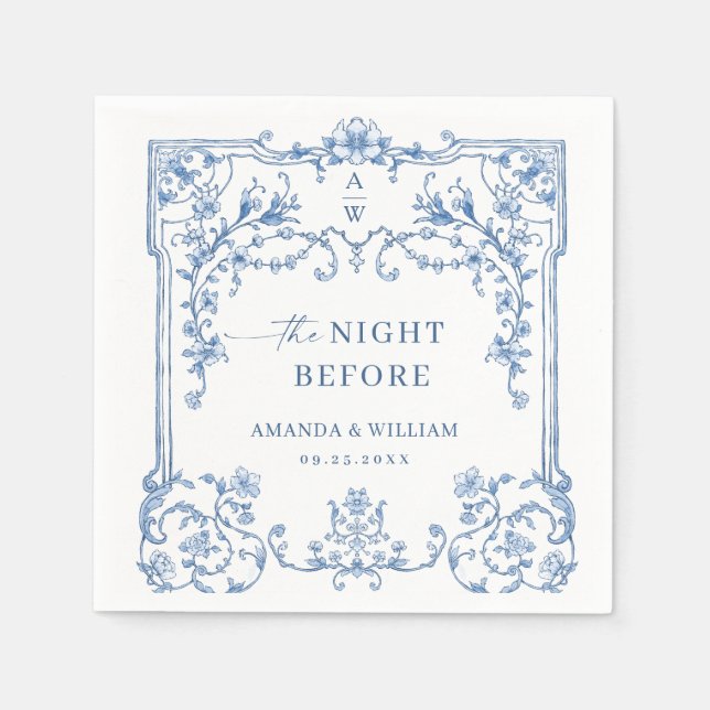 Blue Ornate Grace Victorian Boho Rehearsal Dinner Napkin (Front)