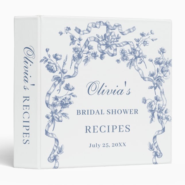 Blue Ornate Grace Victorian Bridal Shower Recipe Binder (Front/Spine)