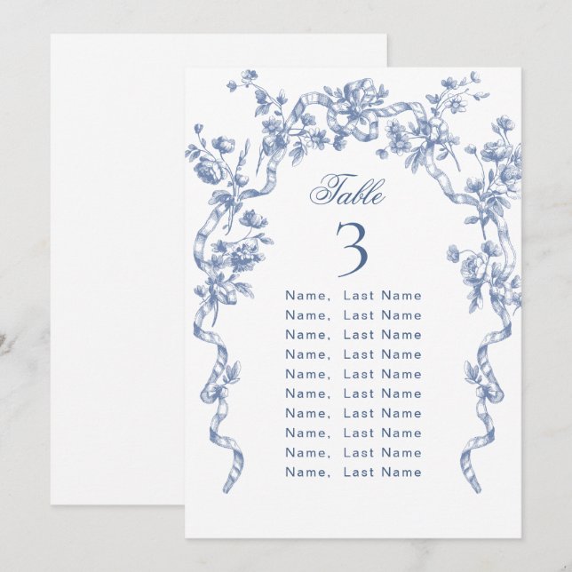 Blue Ornate Grace Victorian Seating Chart Card (Front/Back)