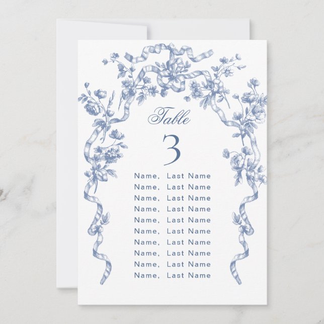 Blue Ornate Grace Victorian Seating Chart Card (Front)