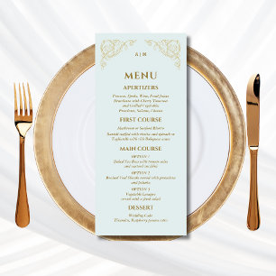 Blue Ornate Monogram Baroque Wedding Menu