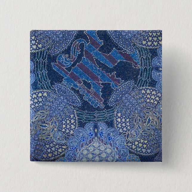 Blue Ornate Mosaic Art, Germany 2 Inch Square Button (Front)