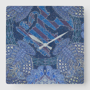 Blue Ornate Mosaic Art, Germany Square Wall Clock