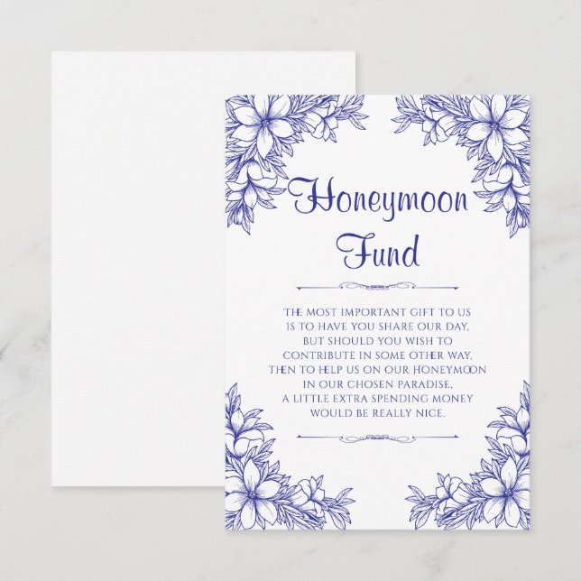 Blue Ornate Wedding Honeymoon Fund Enclosure Card (Front/Back)