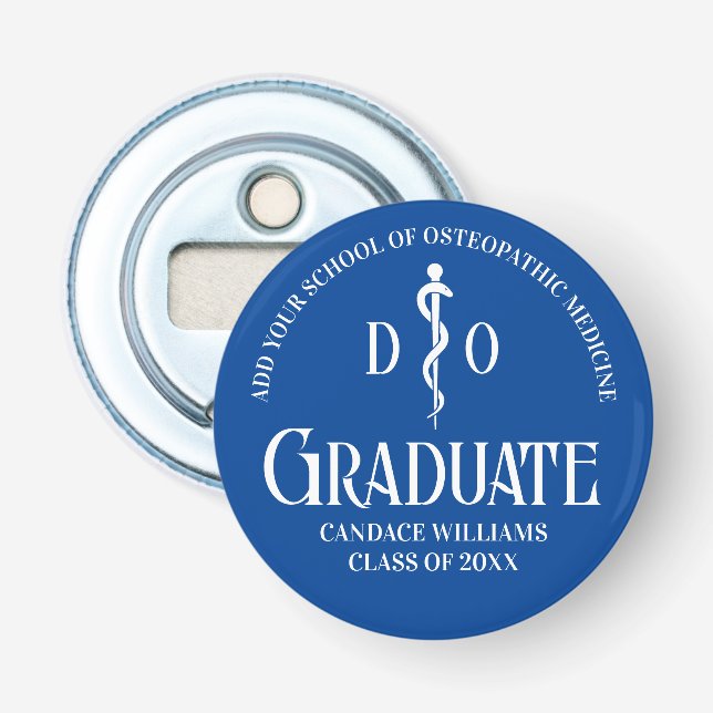 Blue Osteopathic Medical School Graduation Party Bottle Opener (Front)