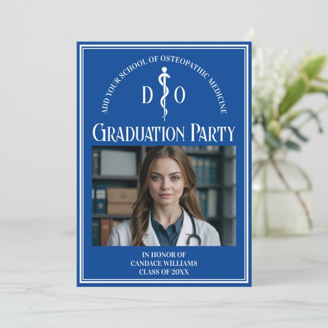 Blue Osteopathic Medical School Graduation Party Invitation (Standing Front)