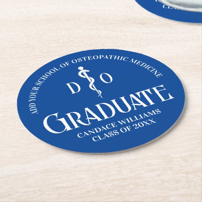 Blue Osteopathic Medical School Graduation Party Round Paper Coaster (Angled)