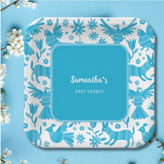 Blue otomi mexican baby shower Paper Plate (Creator Uploaded)