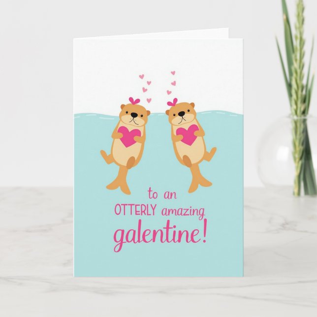 Blue Otterly Amazing Galentine Card (Front)