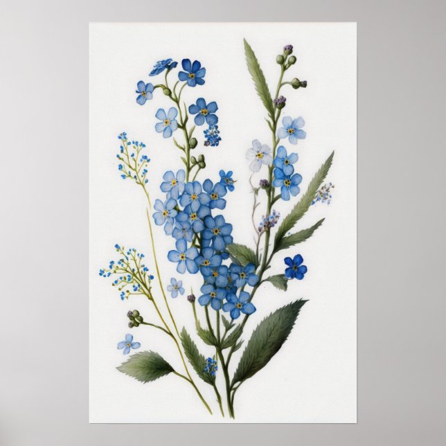 Blue Ouget Me Nots Flower Art Imprimer Poster (Devant)
