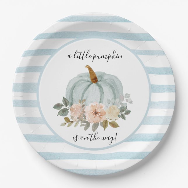 Blue Our Little Pumpkin is On The Way Plates  (Front)