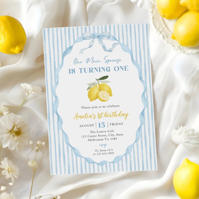 Blue Our main Squeeze Lemon 1st Birthday Invitation (Creator Uploaded)