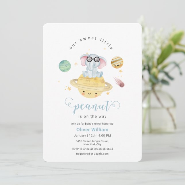 Blue Outer Space Elephant Baby Shower  Invitation (Standing Front)