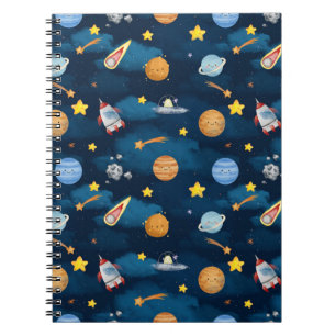 Blue Outer Space Planets Seamless Pattern Notebook