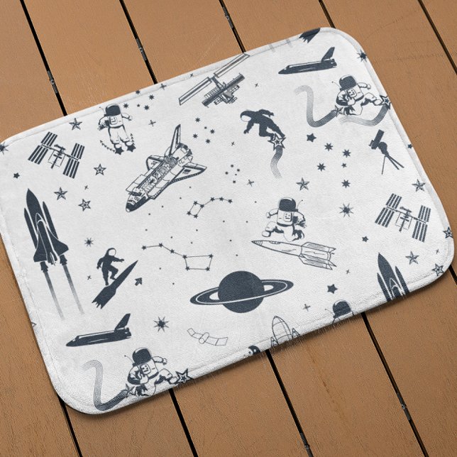 Blue Outer space Solar System Astronaut Spaceship  Bath Mat (Creator Uploaded)