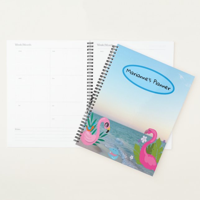 Blue Oval Flamingos Ocean Personal Illustration Planner (Display)