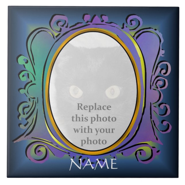 Blue Oval Photo Frame with Name Tile (Front)