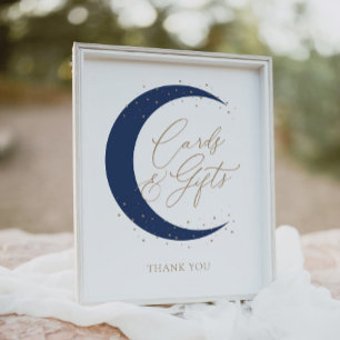 Blue Over the Moon Baby Shower Cards and Gifts Poster