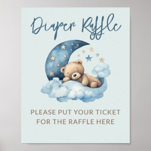 Blue Over the Moon Baby Shower Diaper Raffle Poster