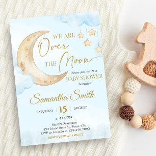 Blue Over the Moon Baby Shower Invitation