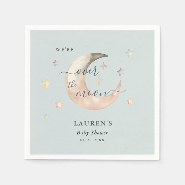 Blue Over The Moon Boho Celestial Baby shower Napkin (Front)