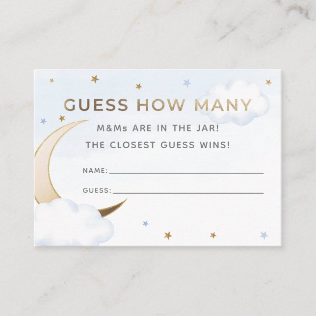 Blue Over the Moon Guess How Many Candies Card (Front)