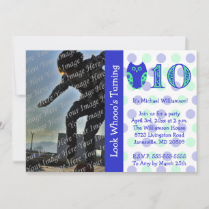 Blue Owl 10th Birthday Party Photo Invitations