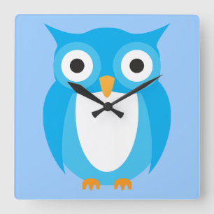 Blue Owl - Add Your Own Text Square Wall Clock
