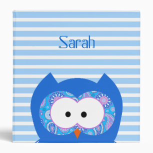 Blue Owl and Stripes Childrens Custom Binder