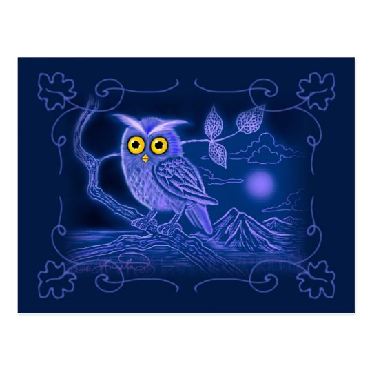 Blue Owl Art Postcard