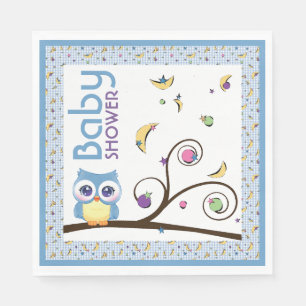 Blue Owl Baby Girl Shower Celestial Moon Star Napkin