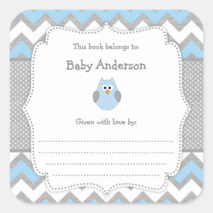 Blue Owl Baby Shower book Square Sticker