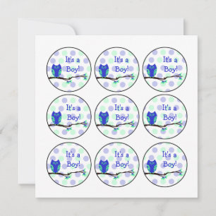 Blue Owl Baby Shower Cupcake Toppers or Favour Tag Invitation