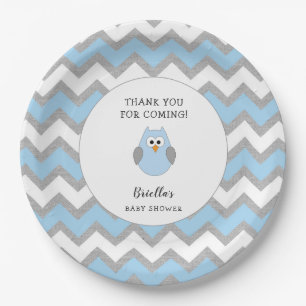 Blue owl baby shower decor, 1st birthday party paper plate