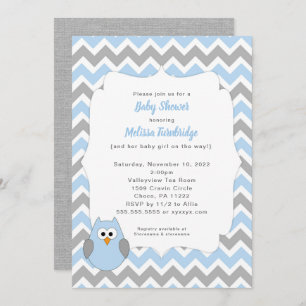 Blue Owl Baby Shower Invitation, boy baby sprinkle Invitation