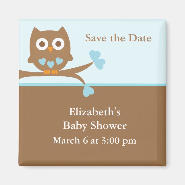 Blue Owl Baby Shower Save the Date Magnet (Front)