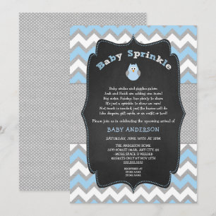 Blue Owl baby sprinkle, boy baby shower invitation