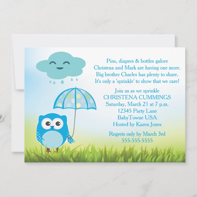 Blue Owl Baby Sprinkle Invitation (Front)