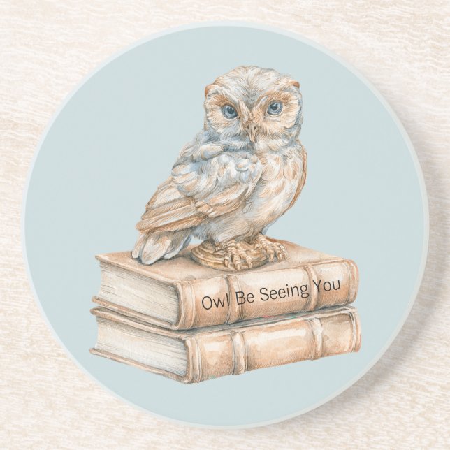 Blue Owl Be Seeing You Books Coaster (Front)