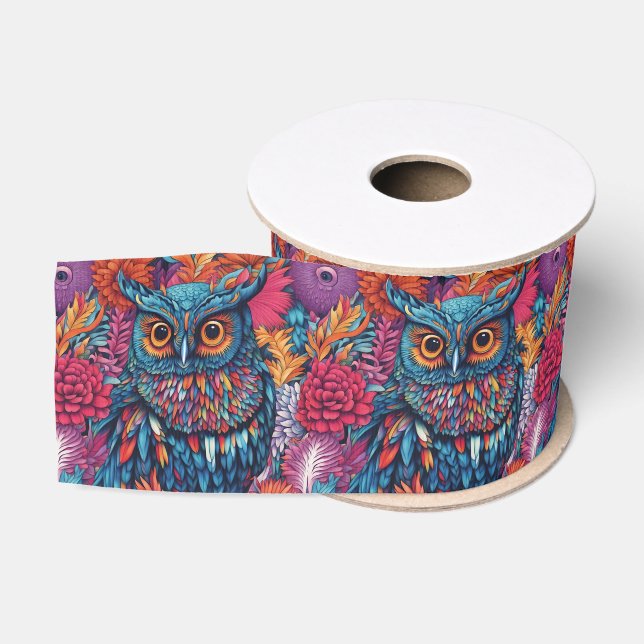 Blue Owl Bird Art  Grosgrain Ribbon (Spool)