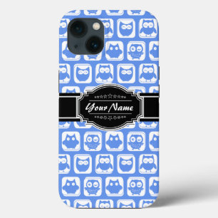 Blue Owl Black Personalized Name iPhone 13 Case