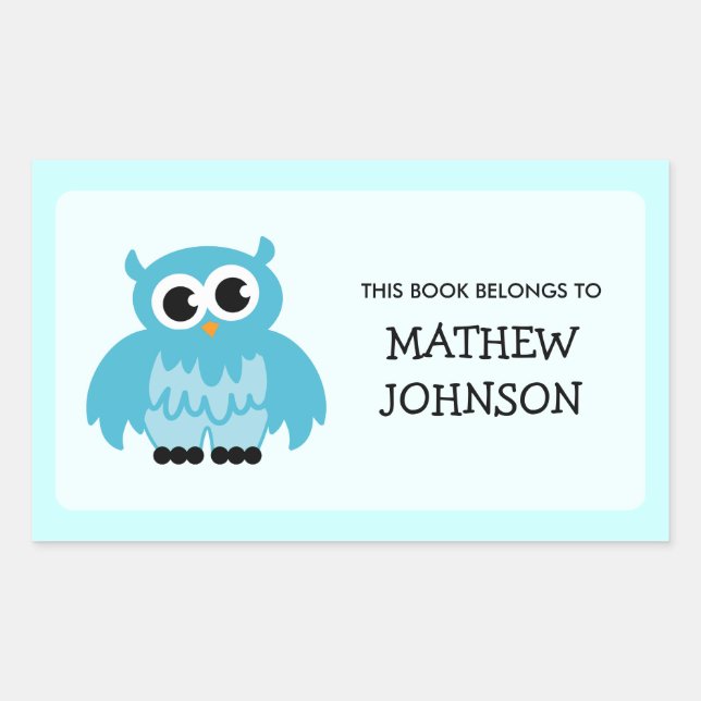 Blue owl book label stickers | School supplies (Front)