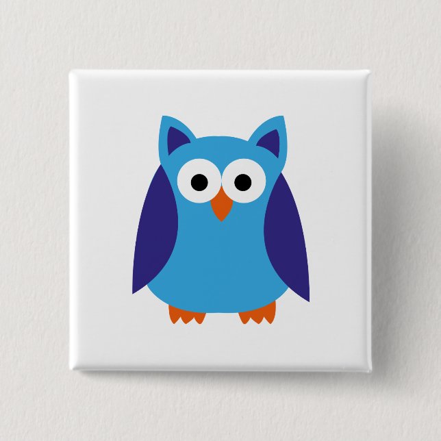Blue owl cartoon 2 inch square button (Front)