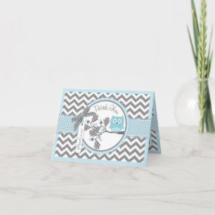 Blue Owl Chevron Print Thank You Card