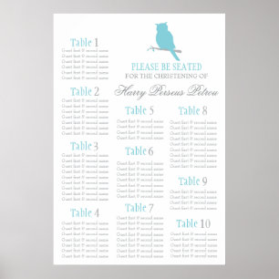Blue owl Christening seating table plan 1-10 Poster