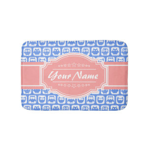Blue Owl Coral Personalized Name Bath Mat