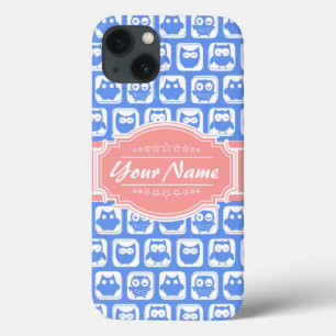 Blue Owl Coral Personalized Name iPhone 13 Case
