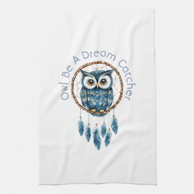 Blue Owl Dream Catcher Kitchen Towel (Vertical)